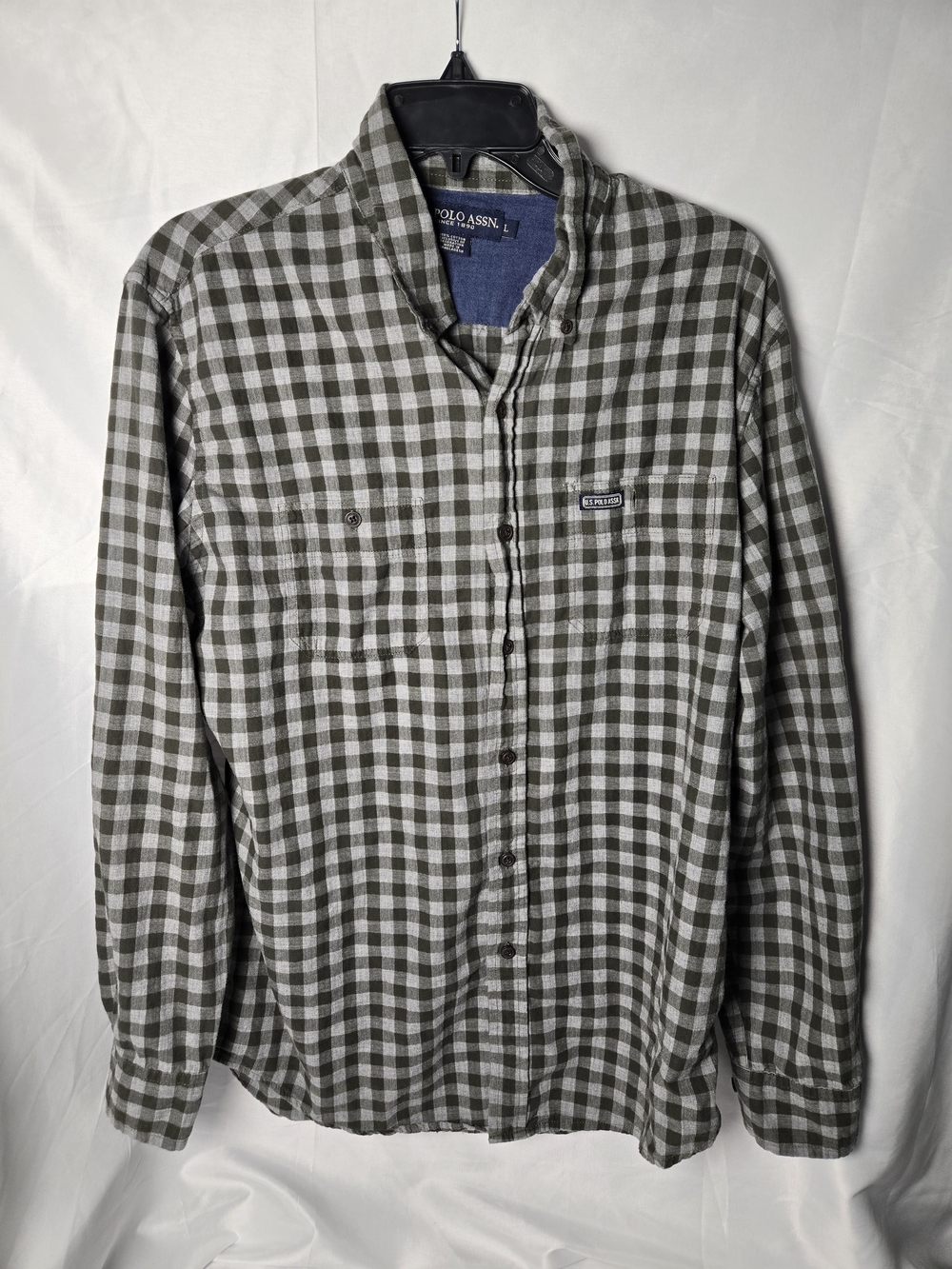 U.S. Polo Assn. Olive and White Check Button-Down Shirt